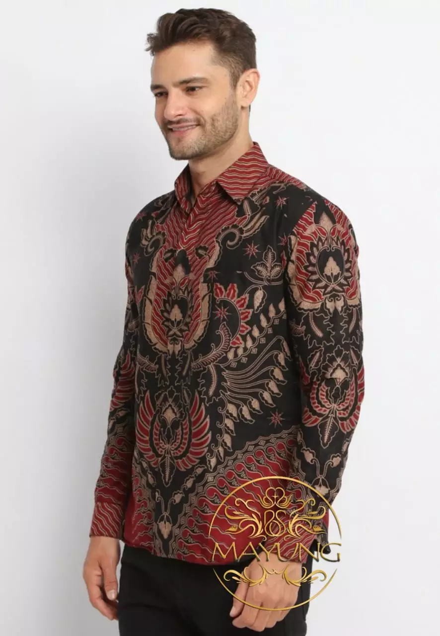 Satrugna Maron Kemeja Batik Pria Premium Slimfit Modern Lengan Panjang