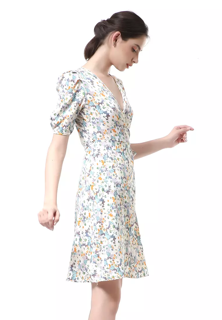 Rachel Dress Wanita Lengan Karet Flower Motive Model Belah Samping Material Cotton ORIGINAL - Multicolor