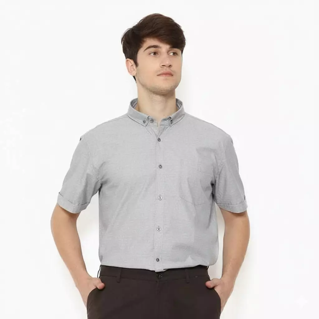 Lawell Kemeja Pria Lengan Pendek Polos Bahan Katun Warna Abu – MAXWELL