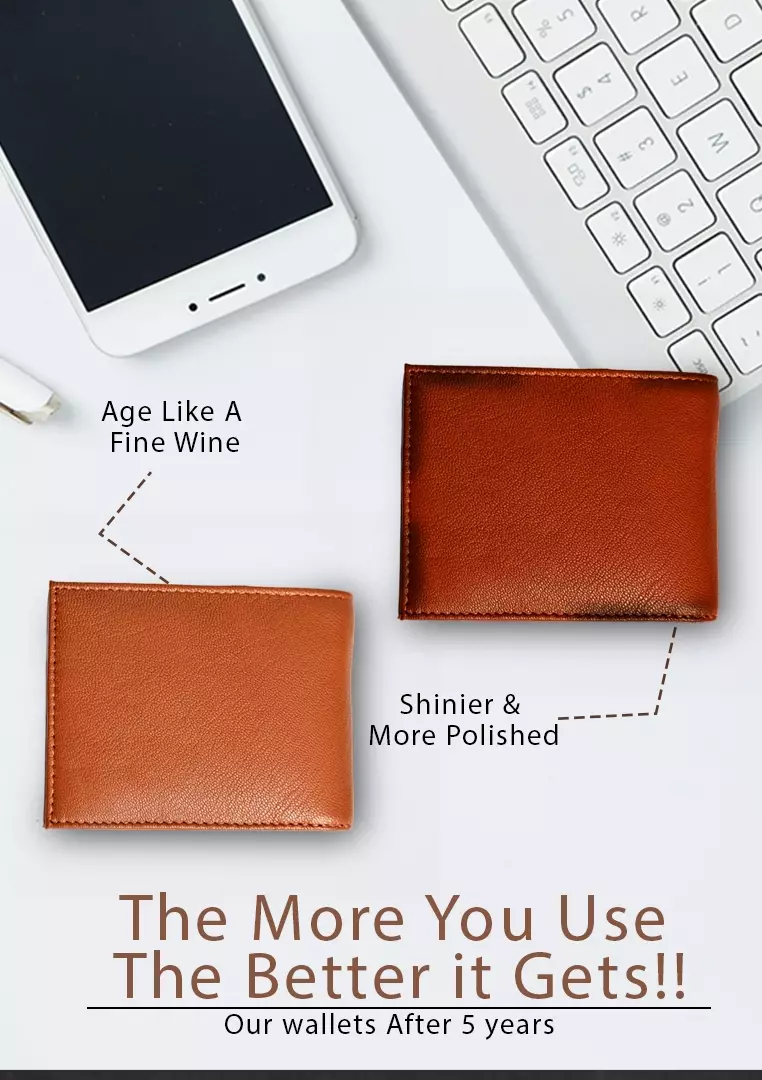 Wallet Men Brown with coin pouch -Bifold Lucky Wallet- Full Grain Leather Wallet with NO HOLE-Brown Wallet -3704 Oxhide