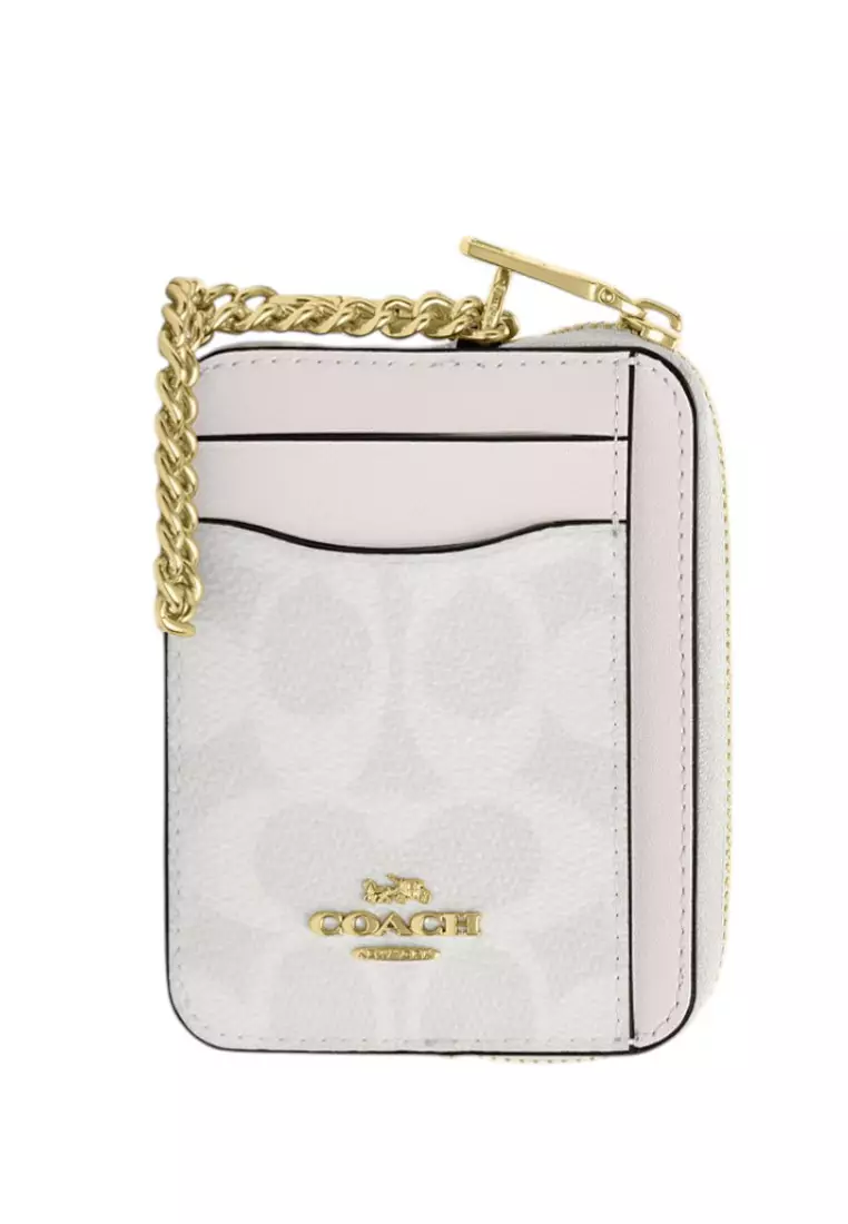 Zip Card Case In Signature Canvas - White/Chalk