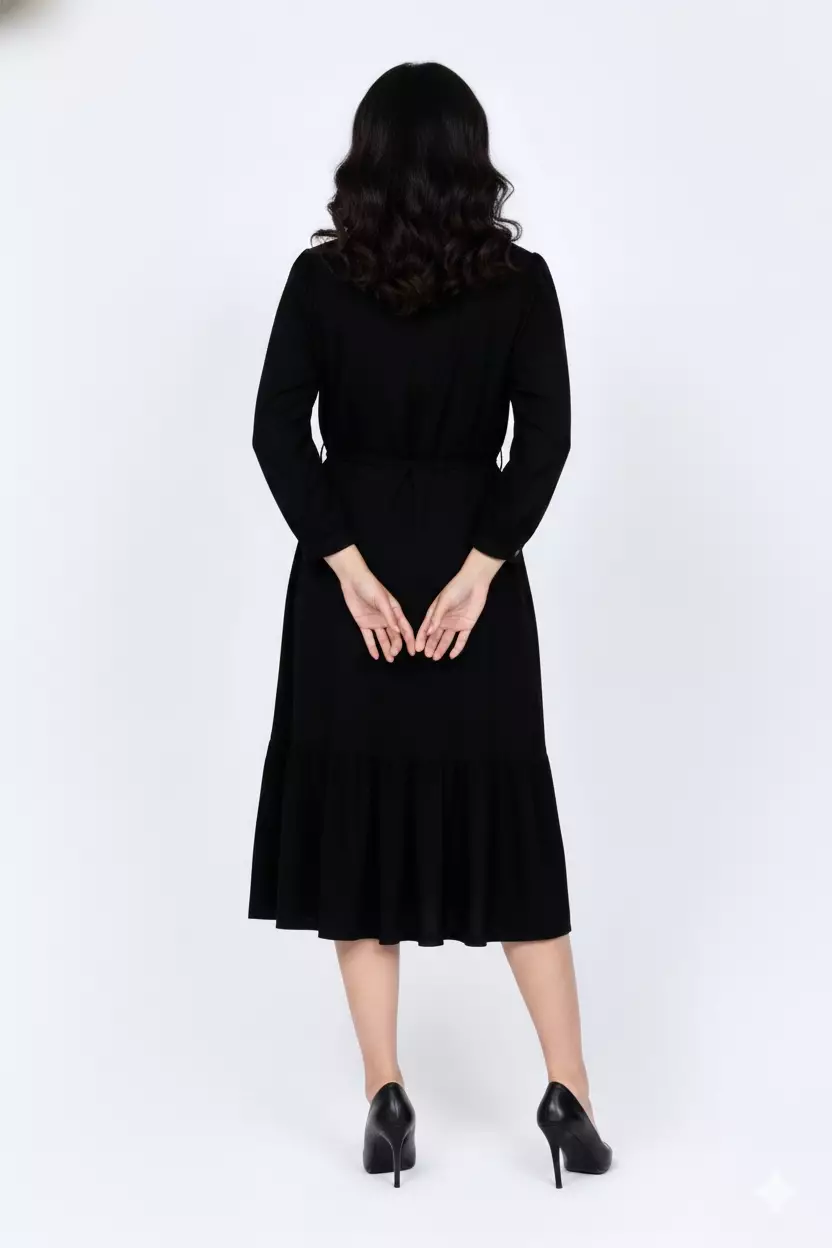 Midi Dress Cotton Sakira - Office Wear HITAM