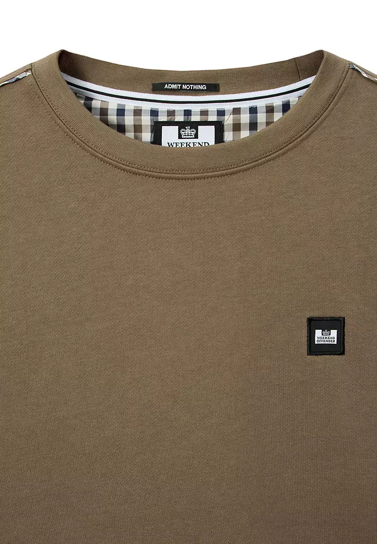 MENS TOBACCO VEGA CREW WITH MID HOUSE CHECK PIPING