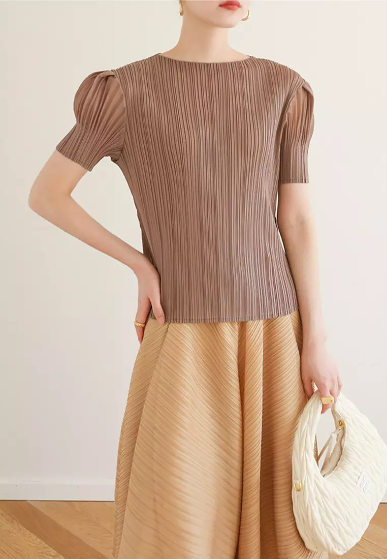 Simple Casual Slim Pleats T-Shirt CZJ2520