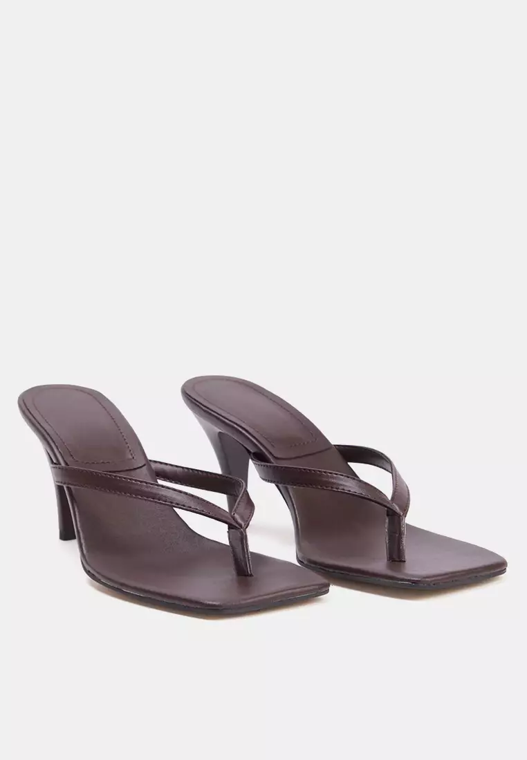 Square Toe Flip Flops 8.5cm Thin Heeled Slippers