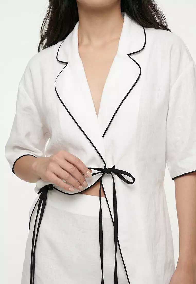 Ecru Woven Tie Detailed Beach Kimono Skirt Set Tbess25Au00078