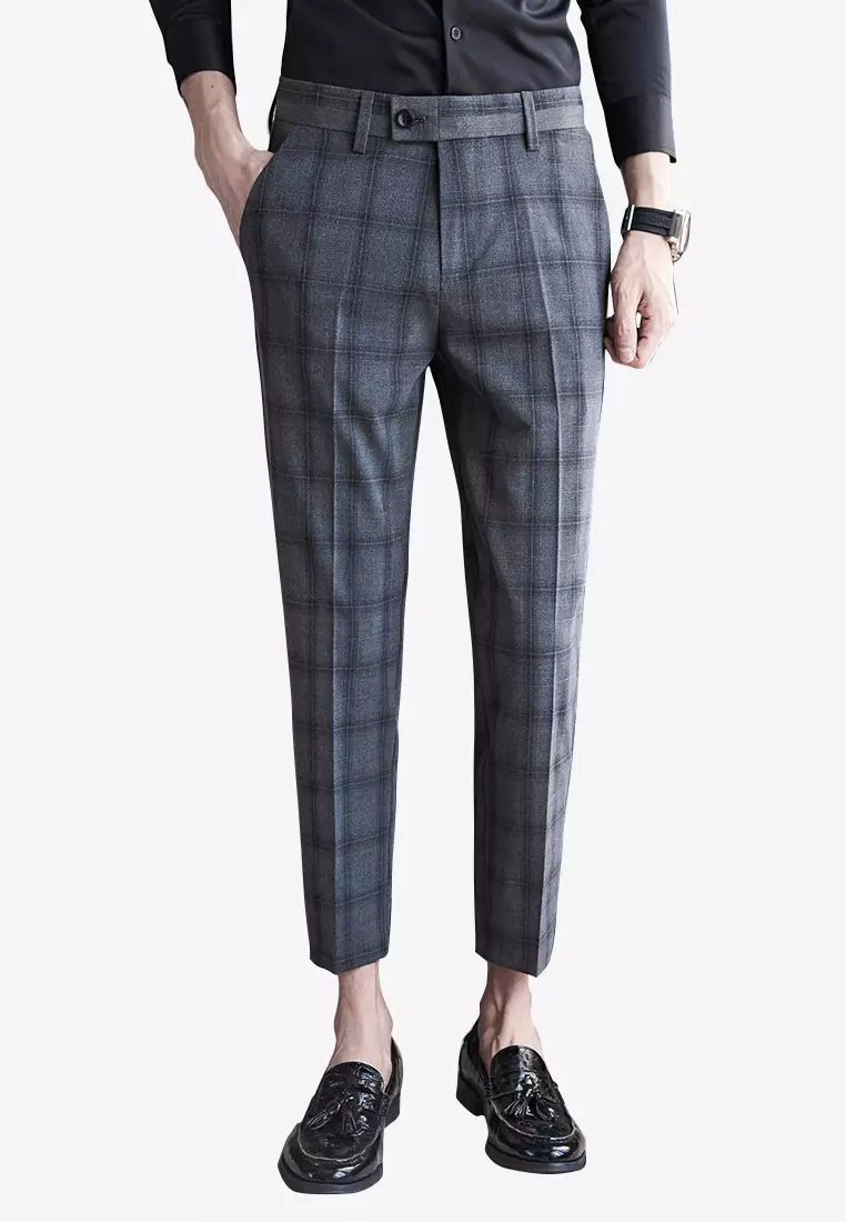 Mens skinny hotsell checked cropped trousers