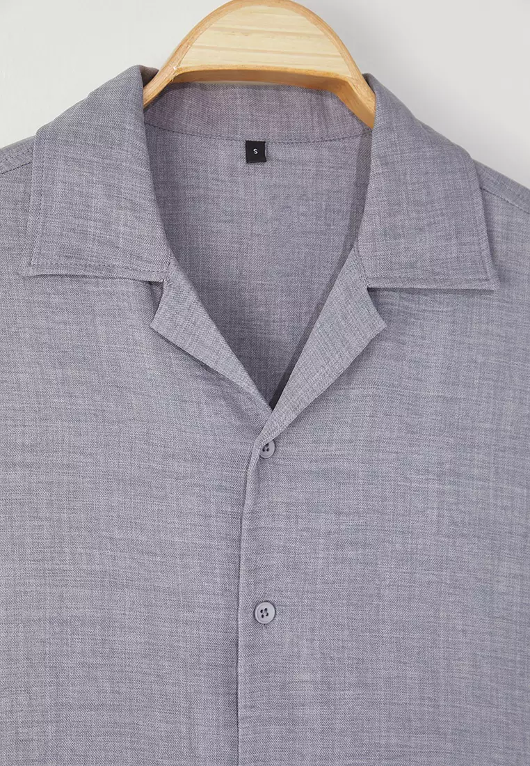 Grey Regular Fit Linen Look Loose Loose Shirt TMNSS25GO00075