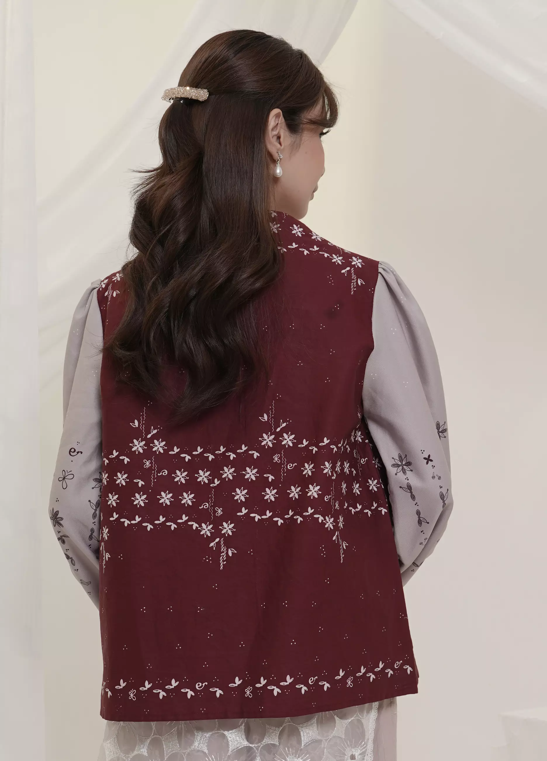 Outer Cardigan Atasan Wanita Rianty x Ederra Palaruna Maroon Long Sleeve