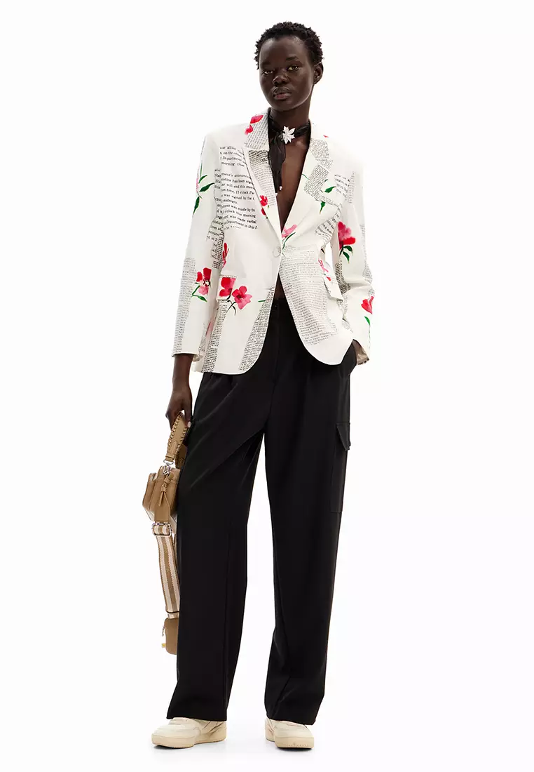 Desigual Woman Straight floral text blazer.