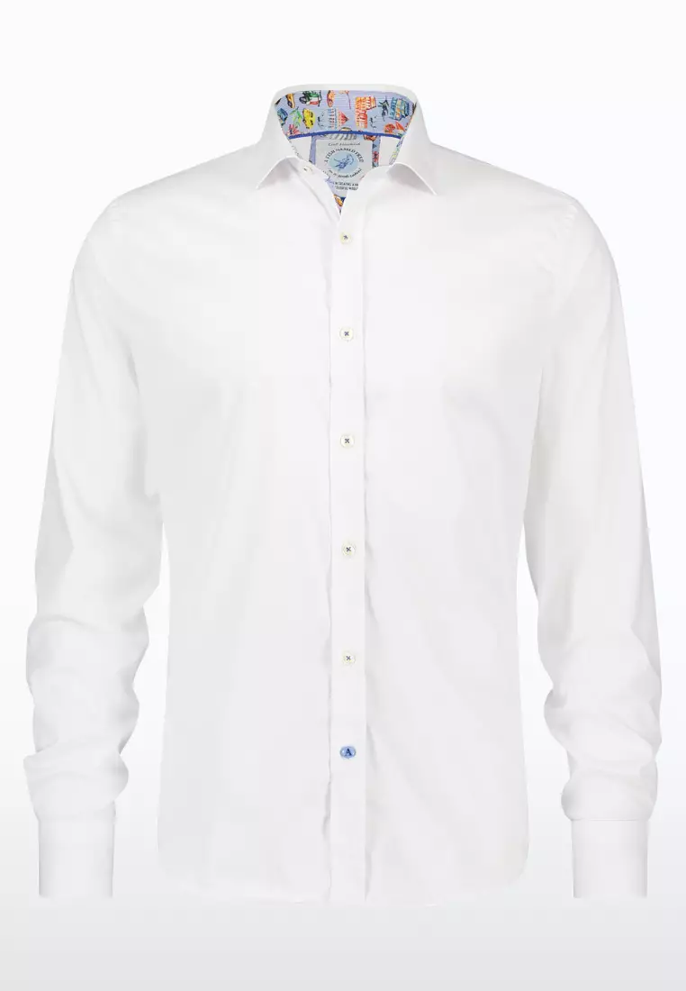 Stretchable Light Blue Long Sleeve Shirt with Printed Design Inside