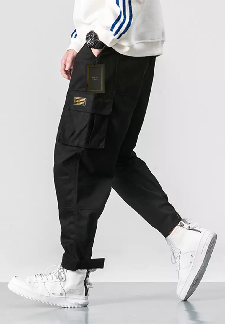 寬鬆休閒魔術貼工裝褲 J003