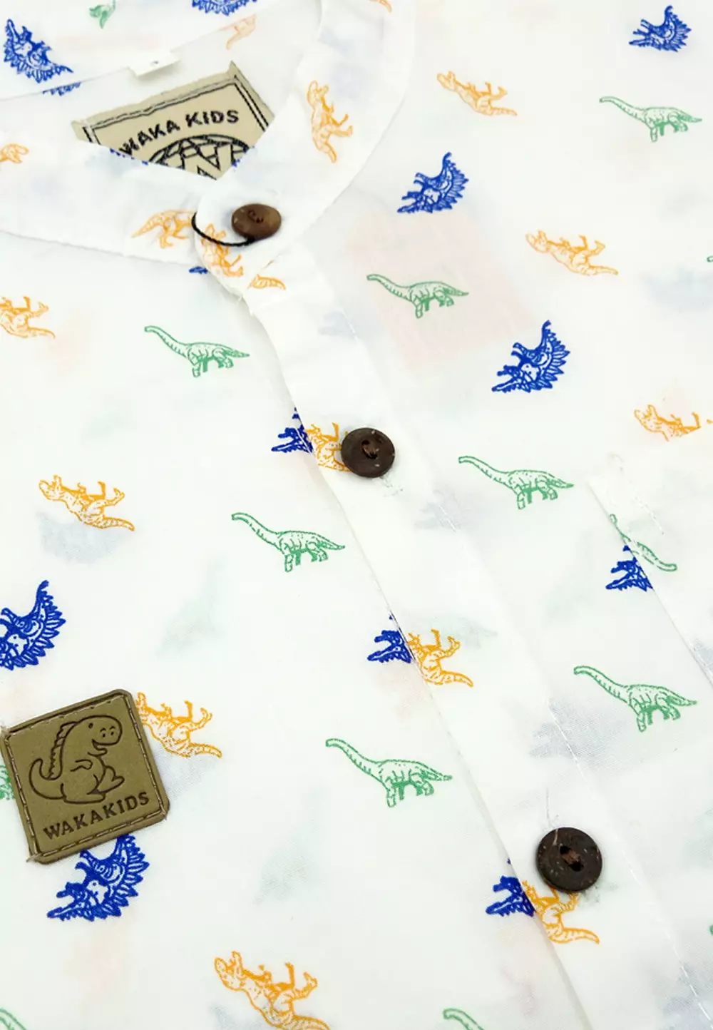 Wakakids Kemeja Anak Laki Laki Usia 1 Tahun Hingga 8 Tahun Atasan Baju Kerah Shanghai Mandarin Collar Motif Dino Putih Full Printing 4263 Vensk