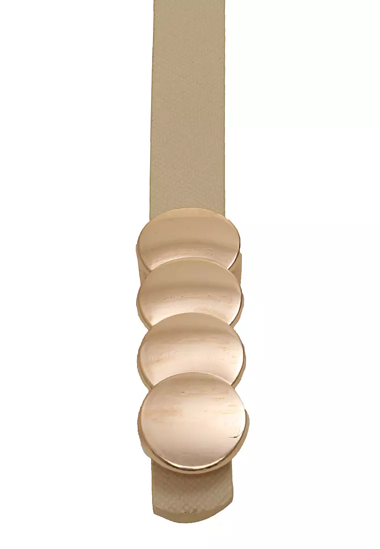 Fern Ikat Pinggang Gesper Wanita Stylish Casual Comfortable Material Leather Kulit ORIGINAL - Cream