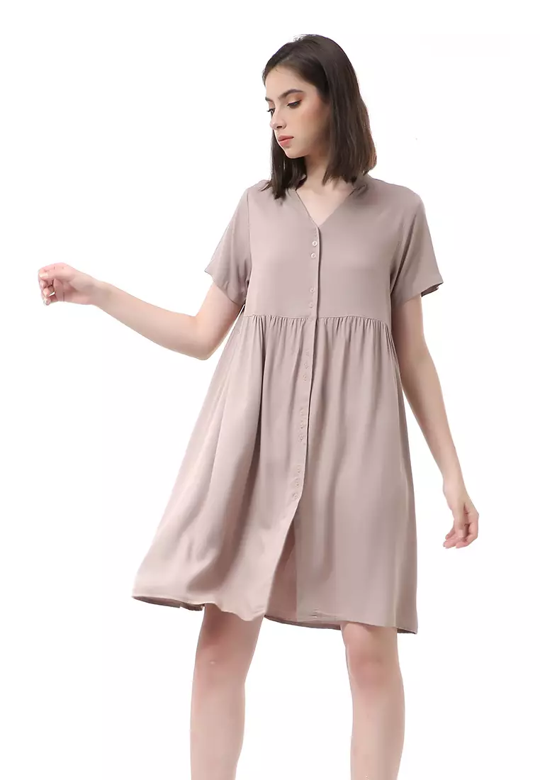 Rachel Dress Wanita Lengan Pendek Full Kancing Stylish Material Cotton ORIGINAL - Milo