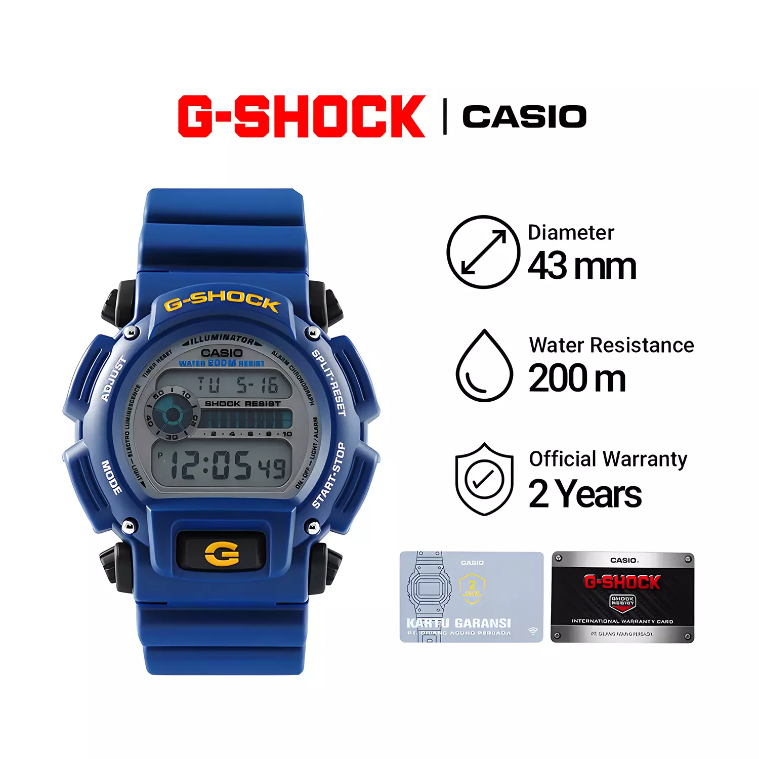 Casio G-Shock DW-9052-2V Jam Tangan Digital Pria - Blue Resin Case & Band