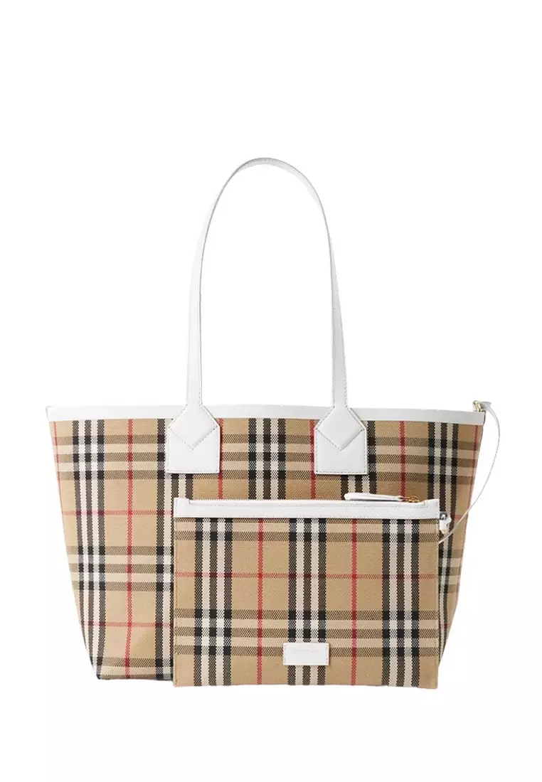 Large London Tote Bag in Archive Beige/white