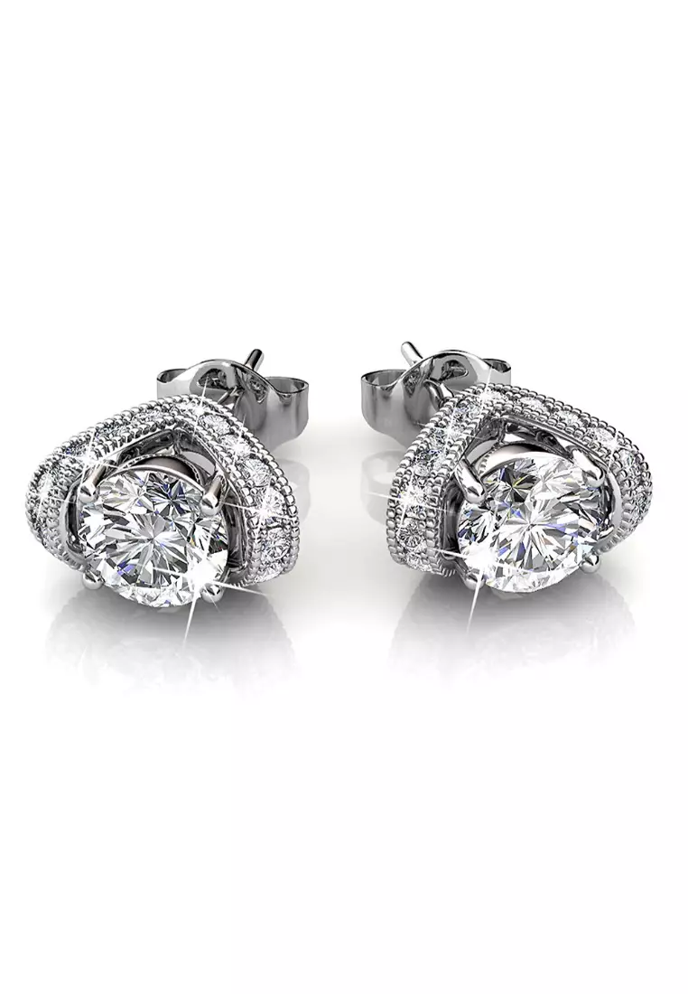 KRYSTAL COUTURE Tiara Earrings Embellished with SWAROVSKI® crystals-White Gold/Clear