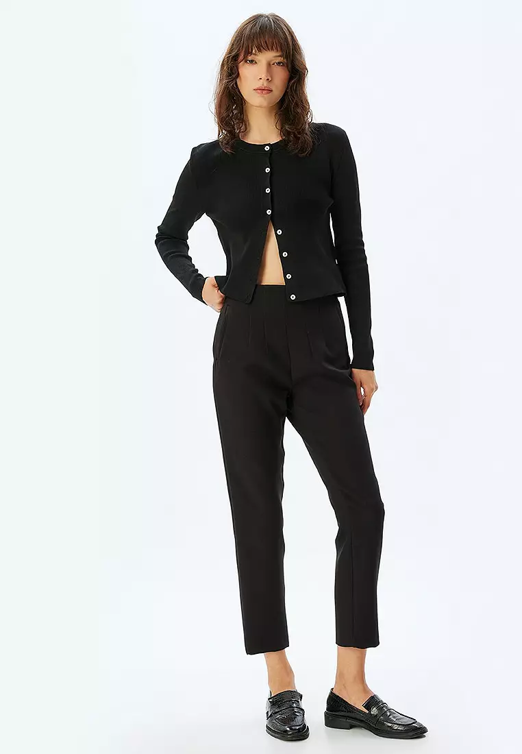 High Waist Slim Fit Pocketed Cigarette Pants