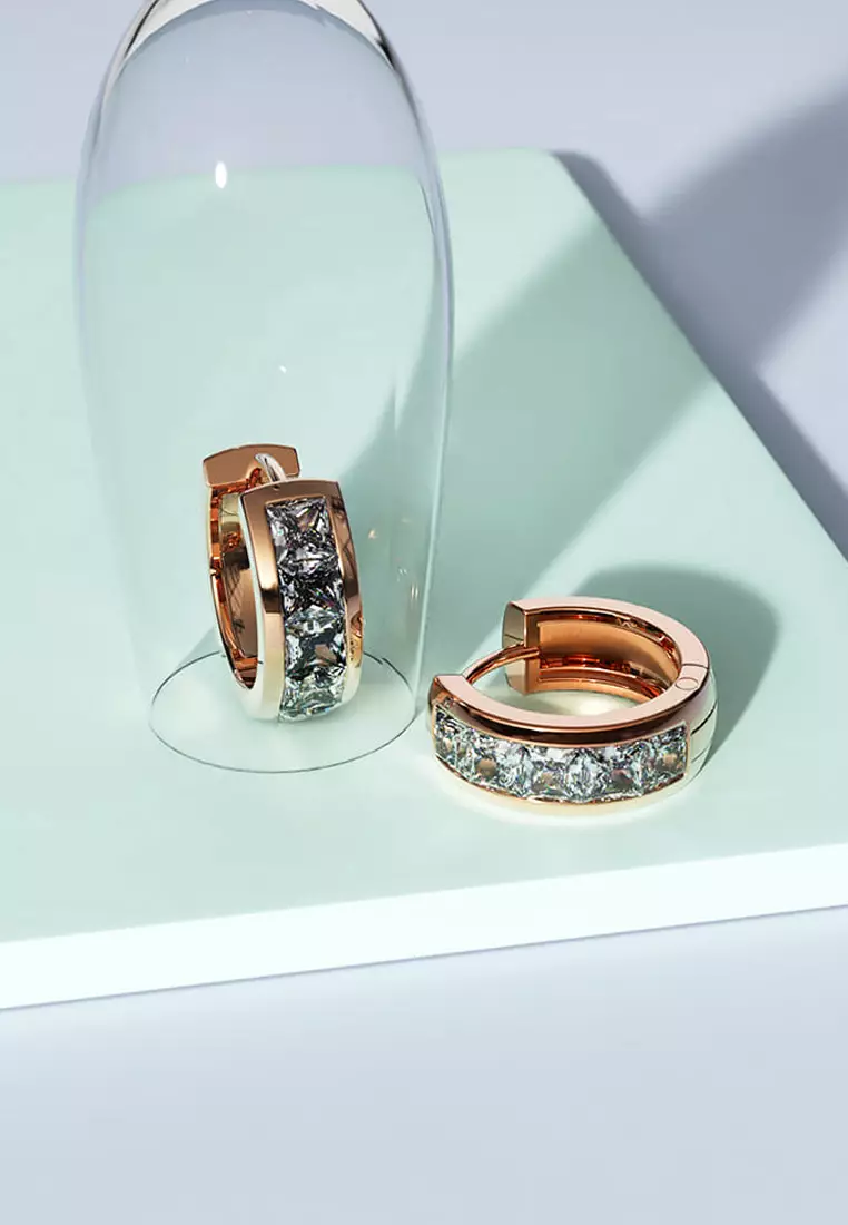 Huggie Earrings Embellished with SWAROVSKI® crystals-Rose Gold/Clear