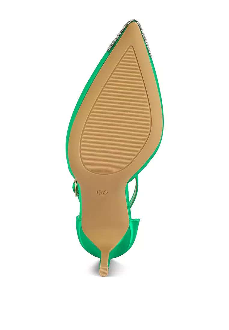 Green Toe Cap Embellished Sandals