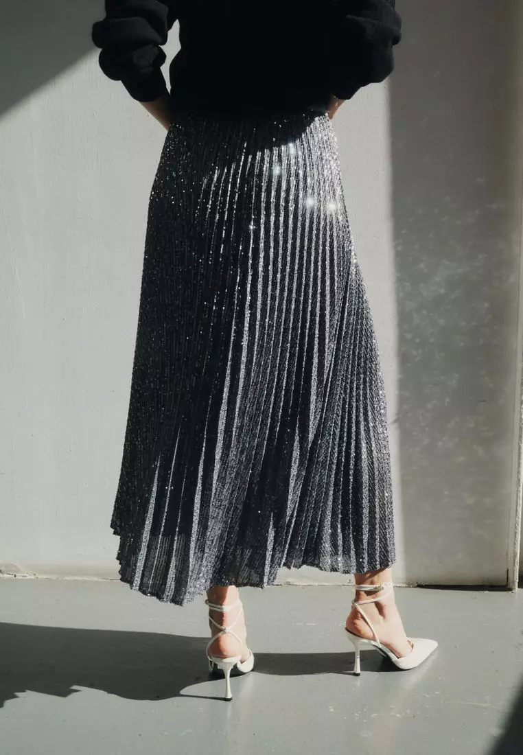 Silver pleated skirt online online