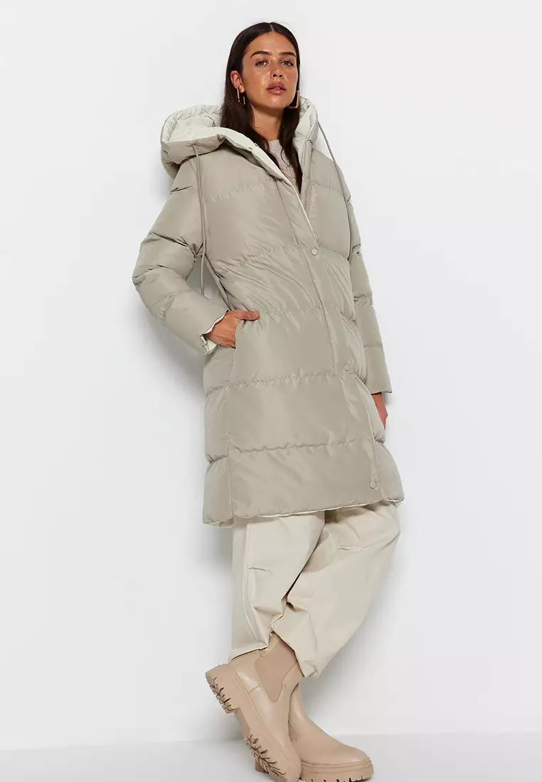 Mink-Stone Double-Sided Regular Fit Hooded Water Repellent Long Down Coat Twoaw23Mo52