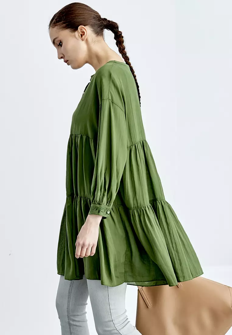 Mid Length Babydoll Green Top