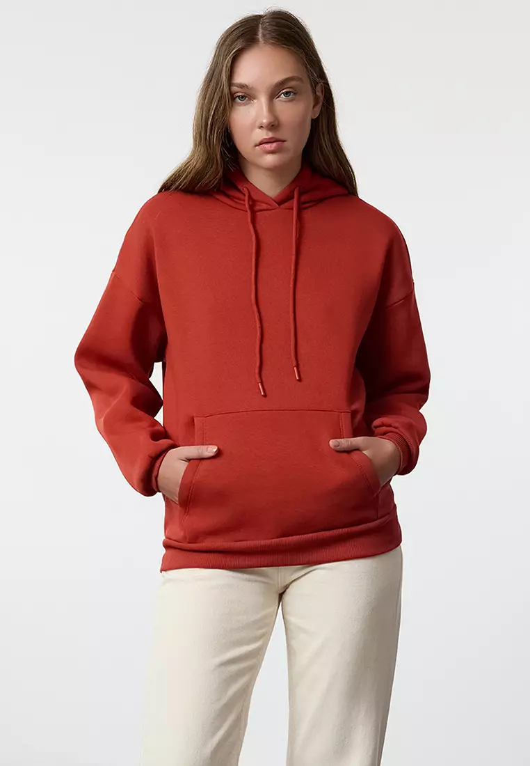 Thick Fleece Inside Oversize/Wide Fit Hooded Basic Knitted Sweatshirt