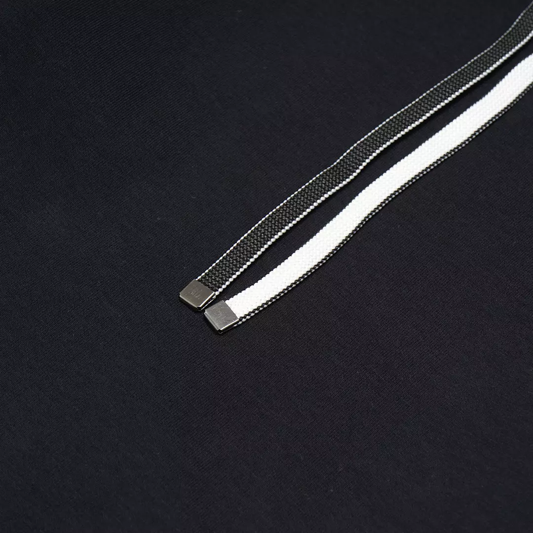 Double Jersey Monochrome Drawstring Hoodie Black