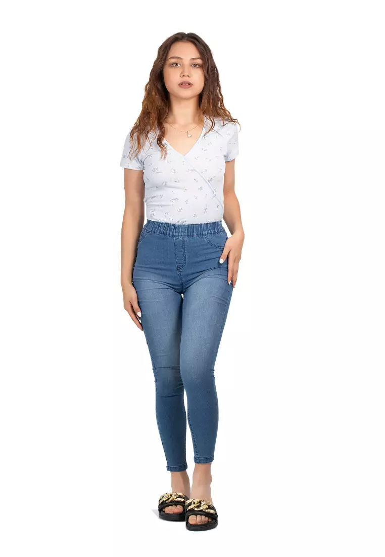Jegging Denim yang Dicuci dengan Warna Biru Muda