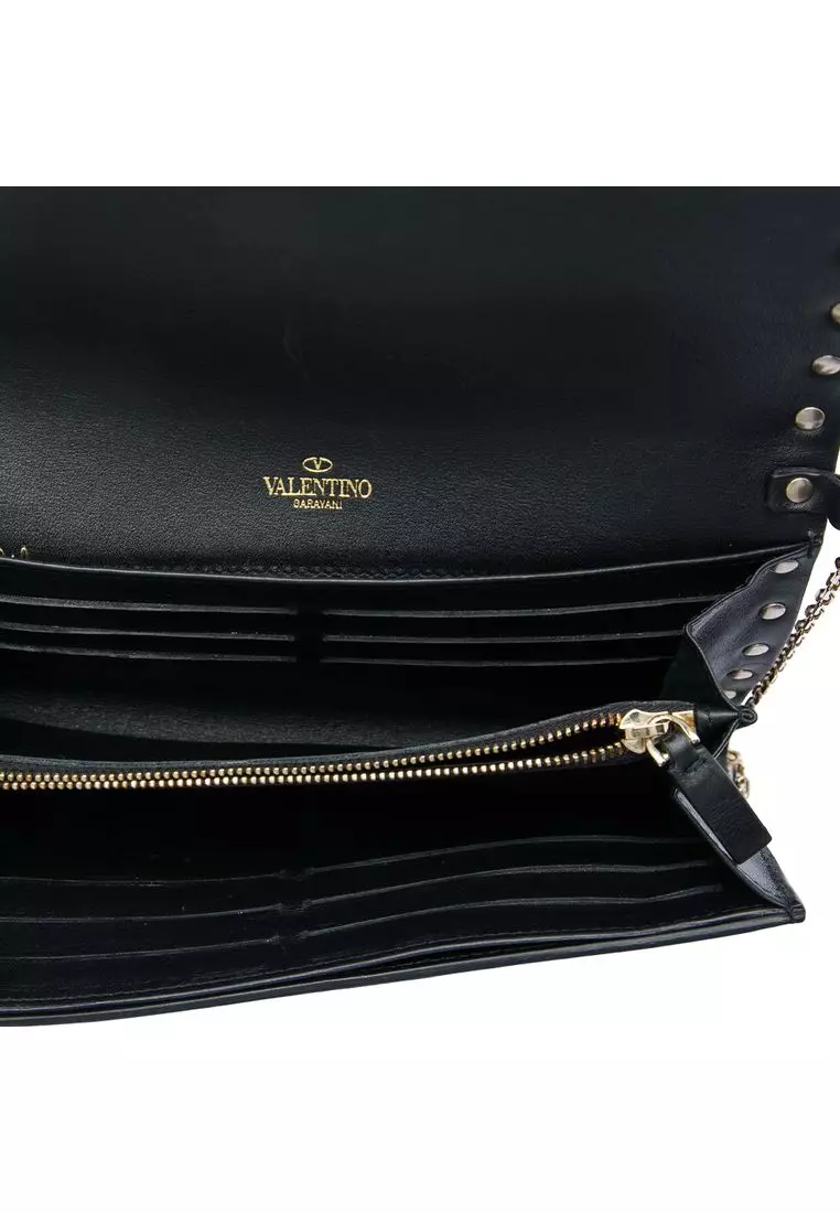 Pre-Loved Valentino Bicolor Leather Rockstud Wallet On Chain