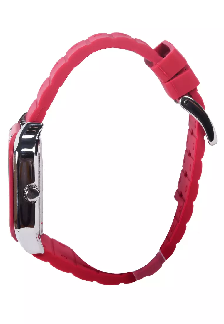 Jonas Jasmin - Jam Tangan Analog Wanita - Silver - Red Rubber Strap - JJ-2221L-K