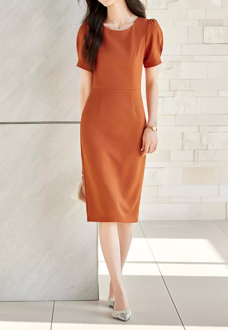 Puff Sleeve Wrap Hip Dress YGH-EQ953