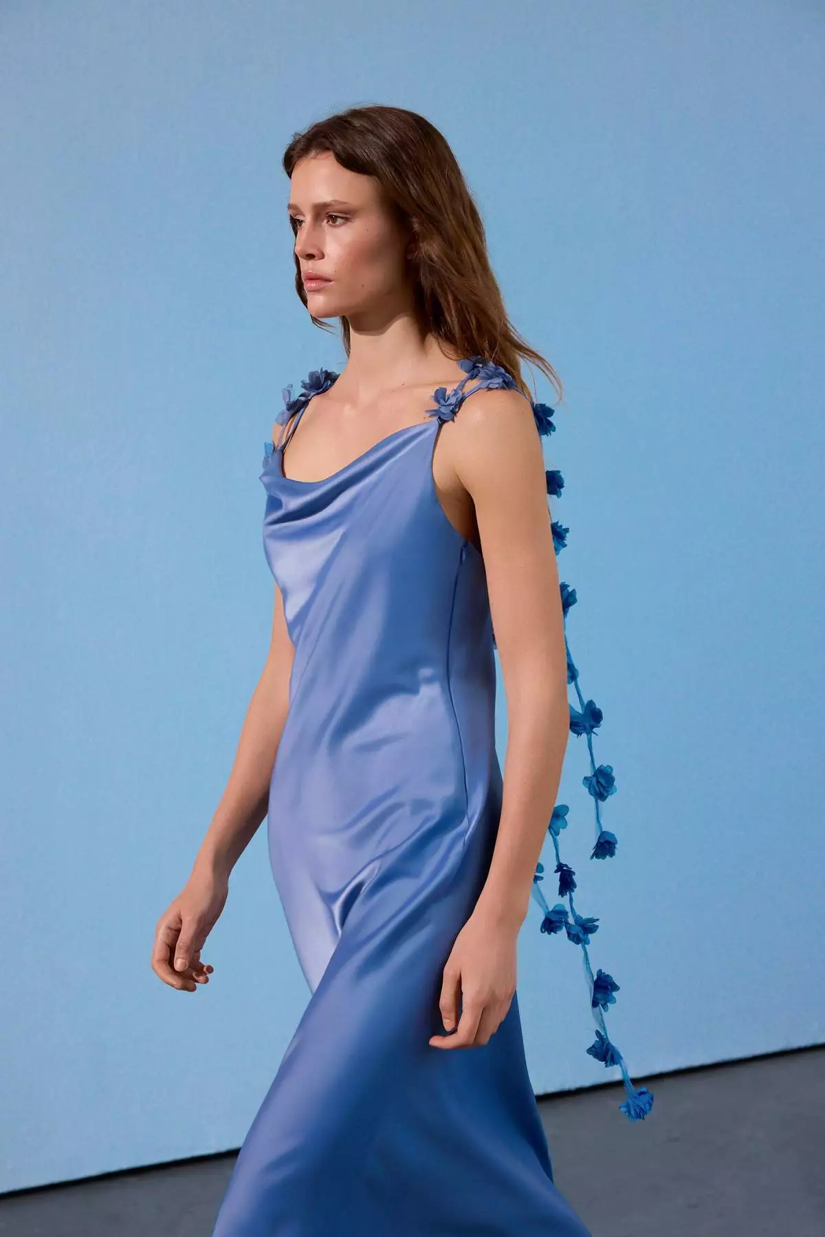 Light Blue Teal Blue Formal Dress Light Blue Degaje Collar Slip Maxi Evening Dress Graduation Gown