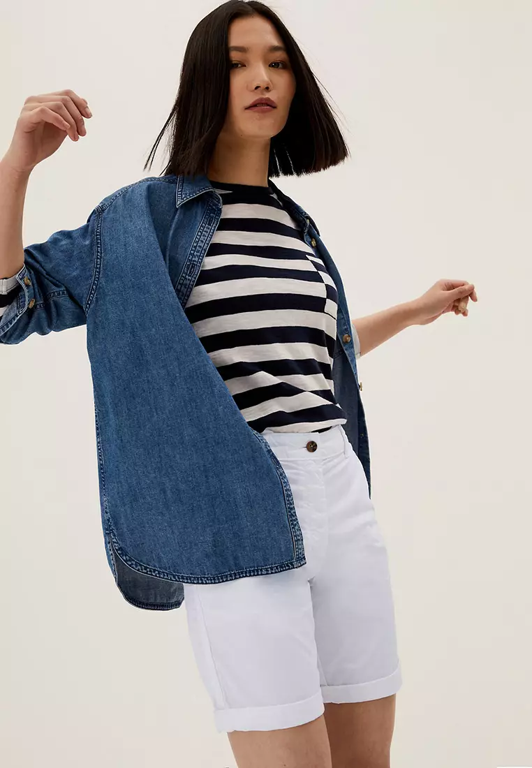 Cotton Rich High Waisted Chino Shorts