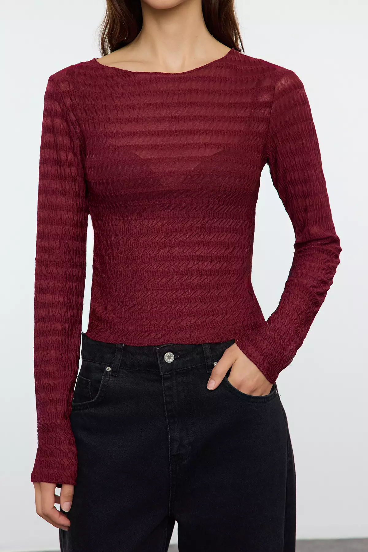 Burgundy Straight Long Slim Blouse