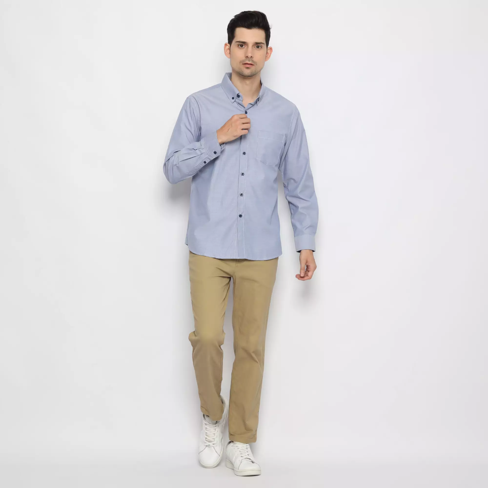 Platini Kemeja Pria Lengan Panjang Katun Biru 162183