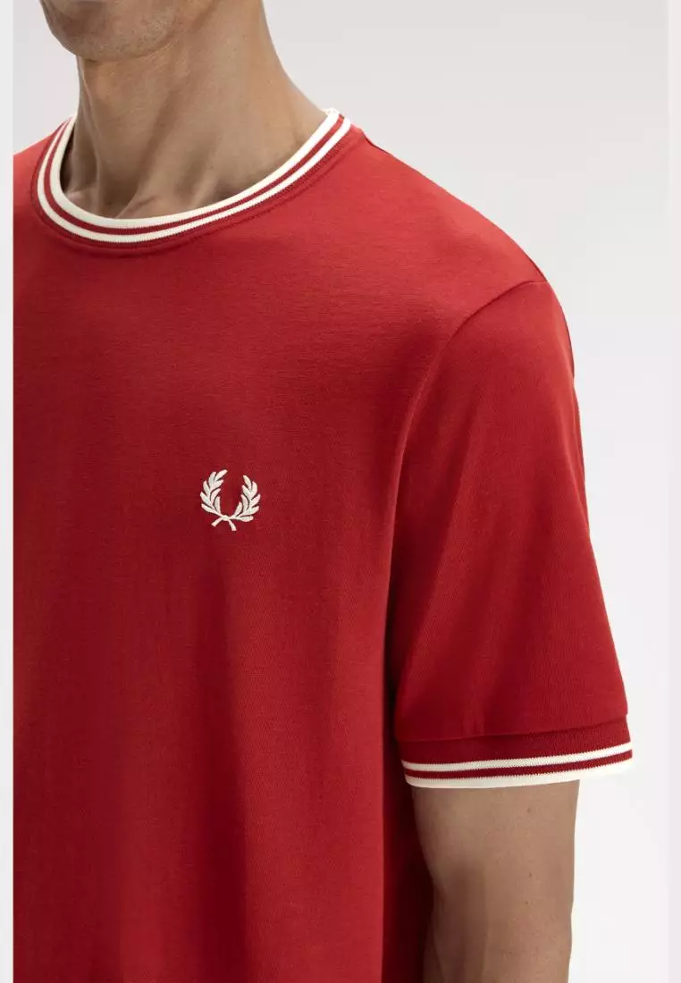 Fred Perry M1588 Twin Tipped T-Shirt (Burnt Red / Snow White)