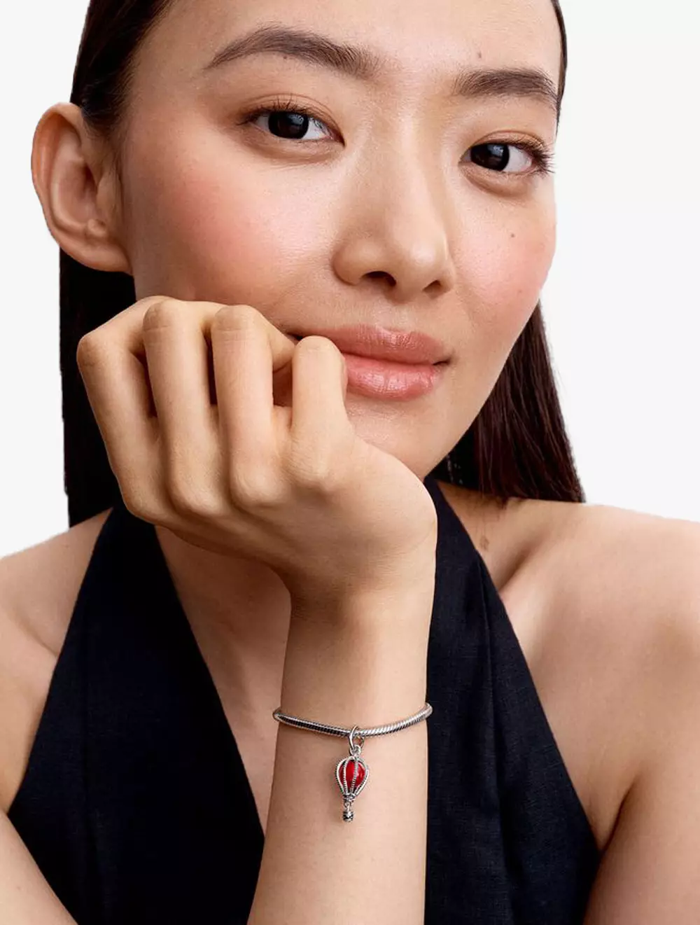 Hot air balloon sterling silver dangle with red Murano glass