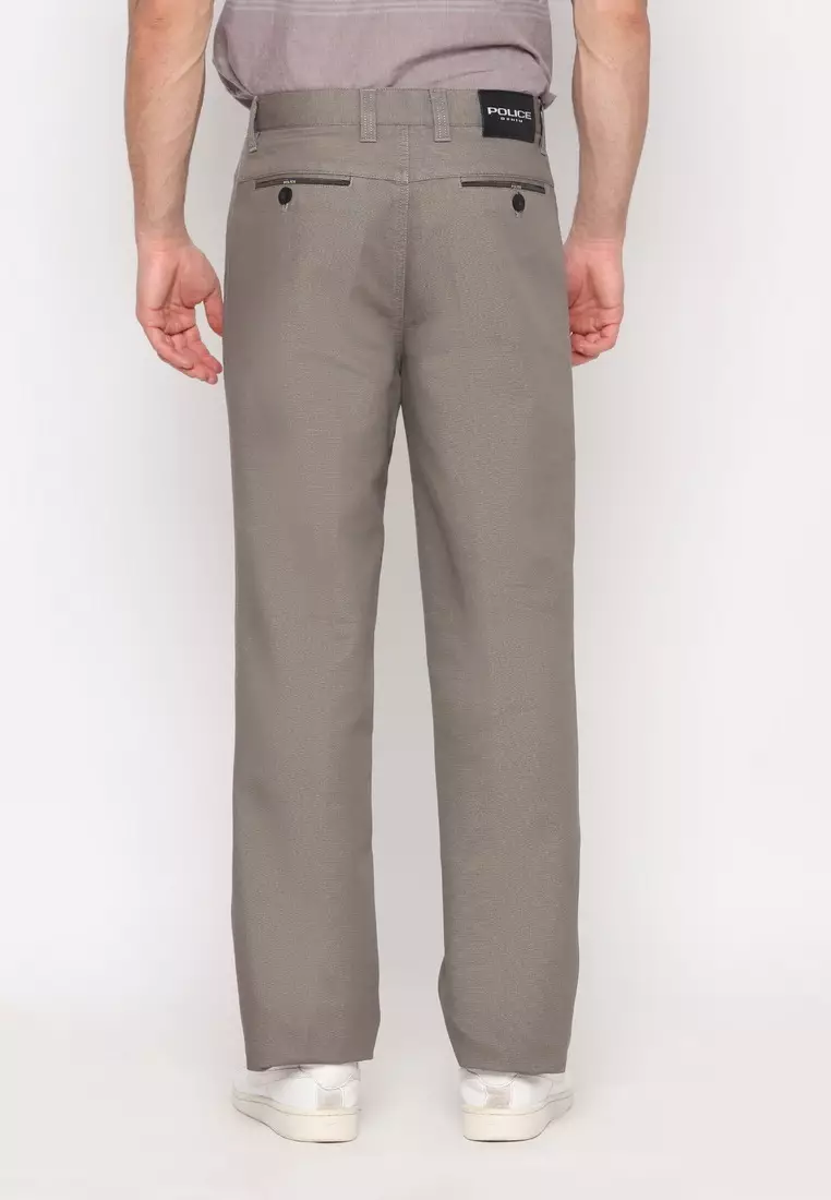 POLICE Celana Panjang Semi Formal Corak Katun Abu Pria