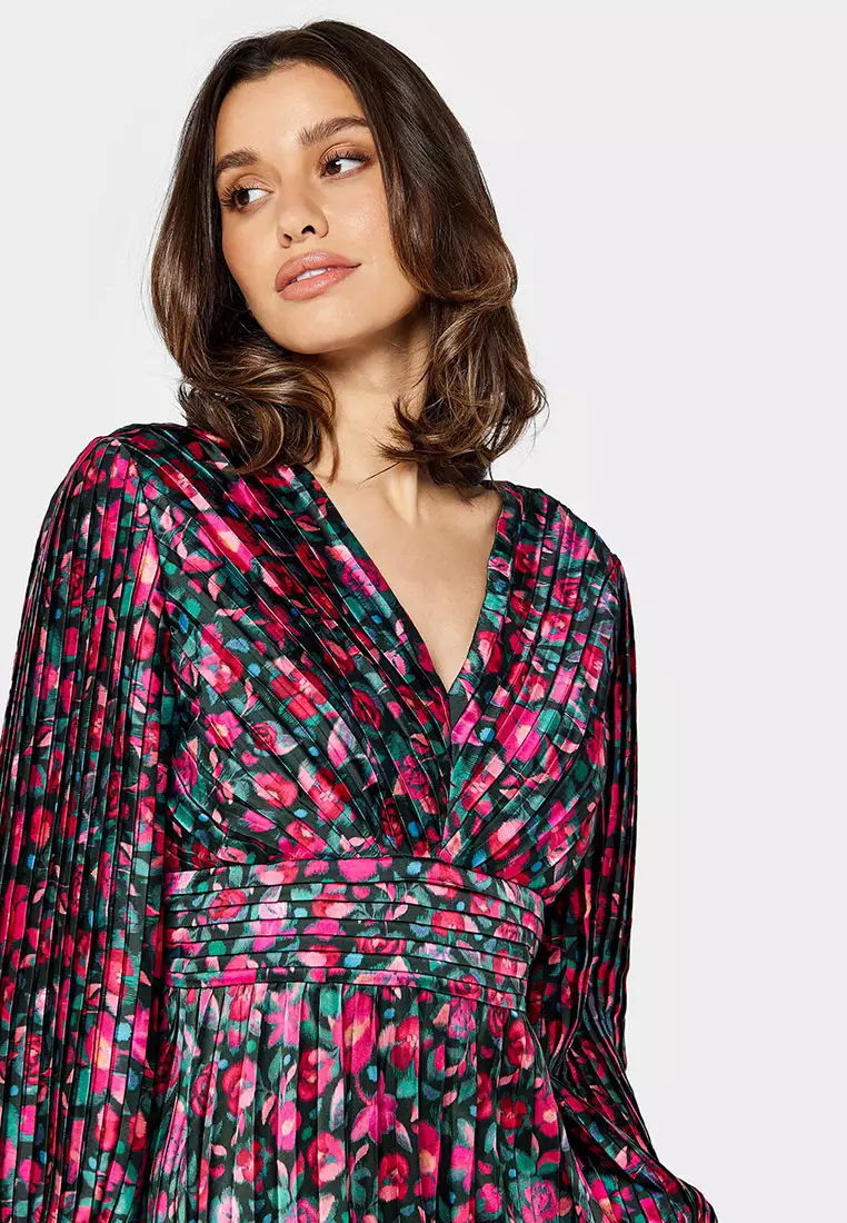 Vinnie Satin Floral Print Midi Dress