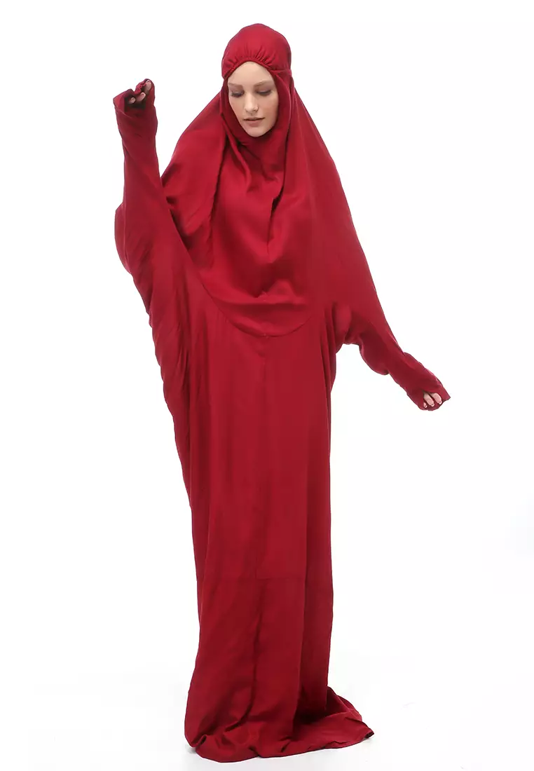 Karina Mukena Terusan Simple Muslimah Wanita Motif Polos Relaxed Fit - Maroon