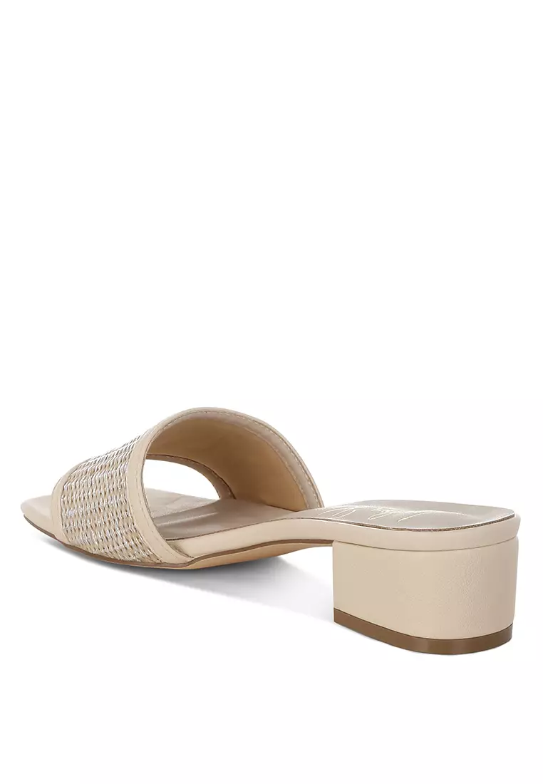 Raffia Slip On Sandals In Beige