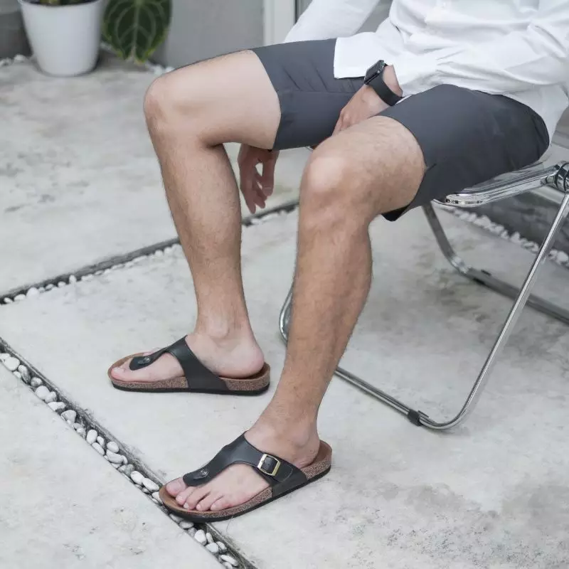 Cogen Sandal Pria Sendal Jepit Kulit Birken Vintage - Vester Black
