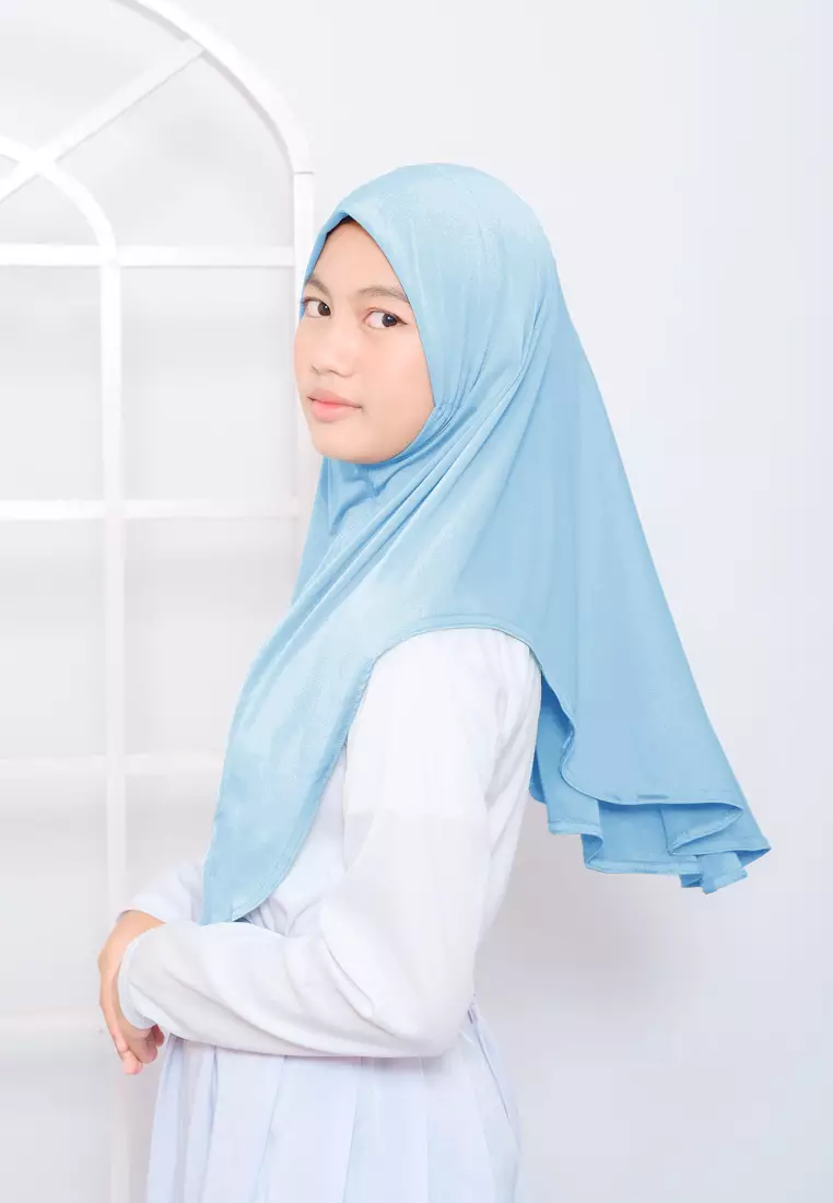 Cotton Bee - Hijab Instan Anak | Zura Tali Bergo Non Pad - Sea Blue - XL 