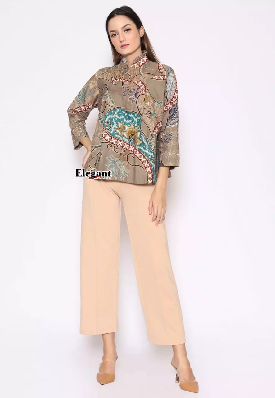 Blouse Batik Sablon Malam Reseleting Windradi Premium Slimfit Elegant