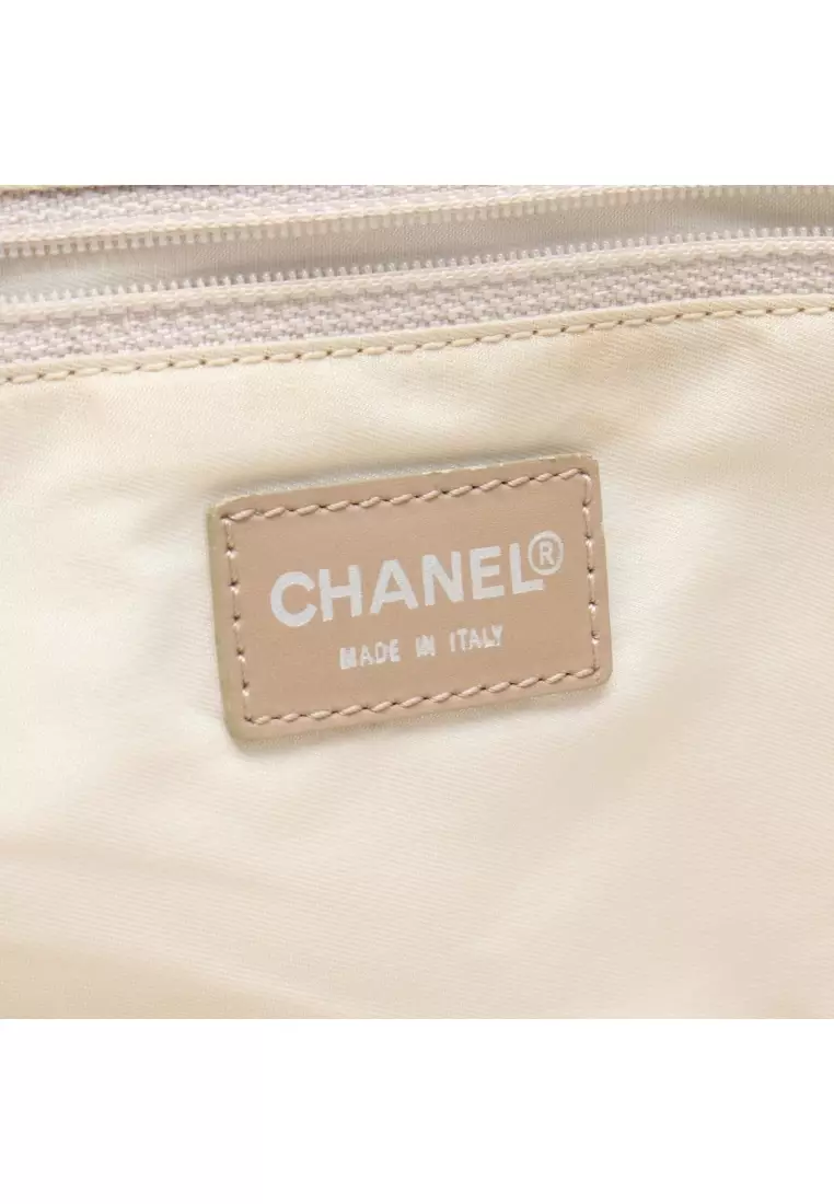 Pre-Loved Chanel New travel line MM Handbag tote bag nylon canvas beige gold hardware