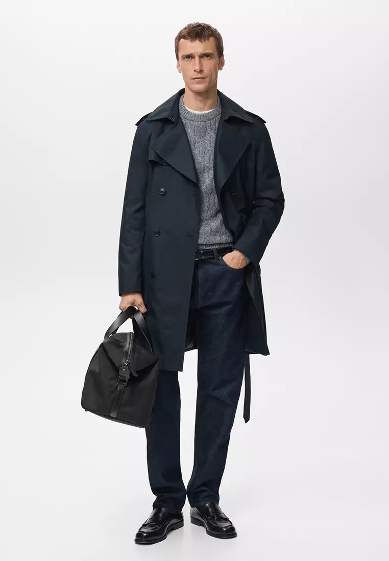Water-Repellent Belted Trench Coat