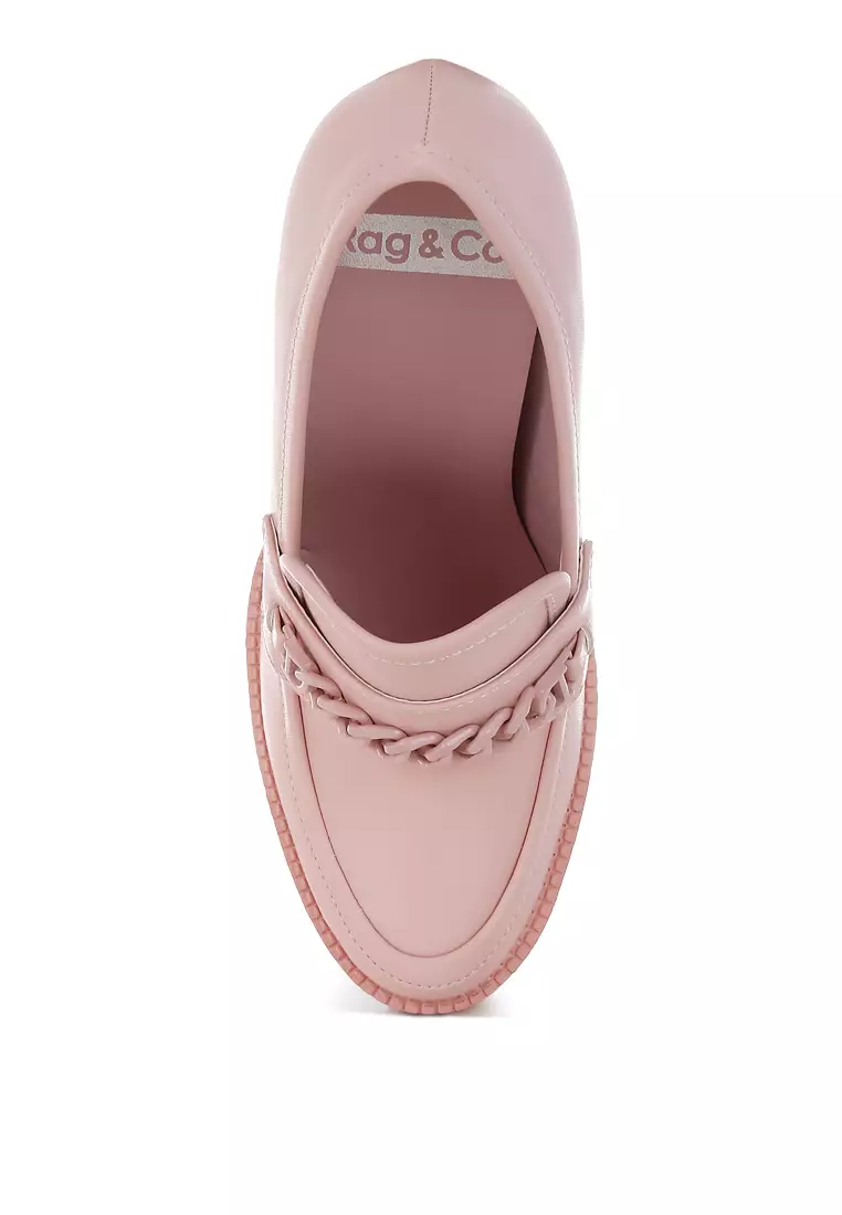 Chunky Chain Link Heeled Loafers in Pink